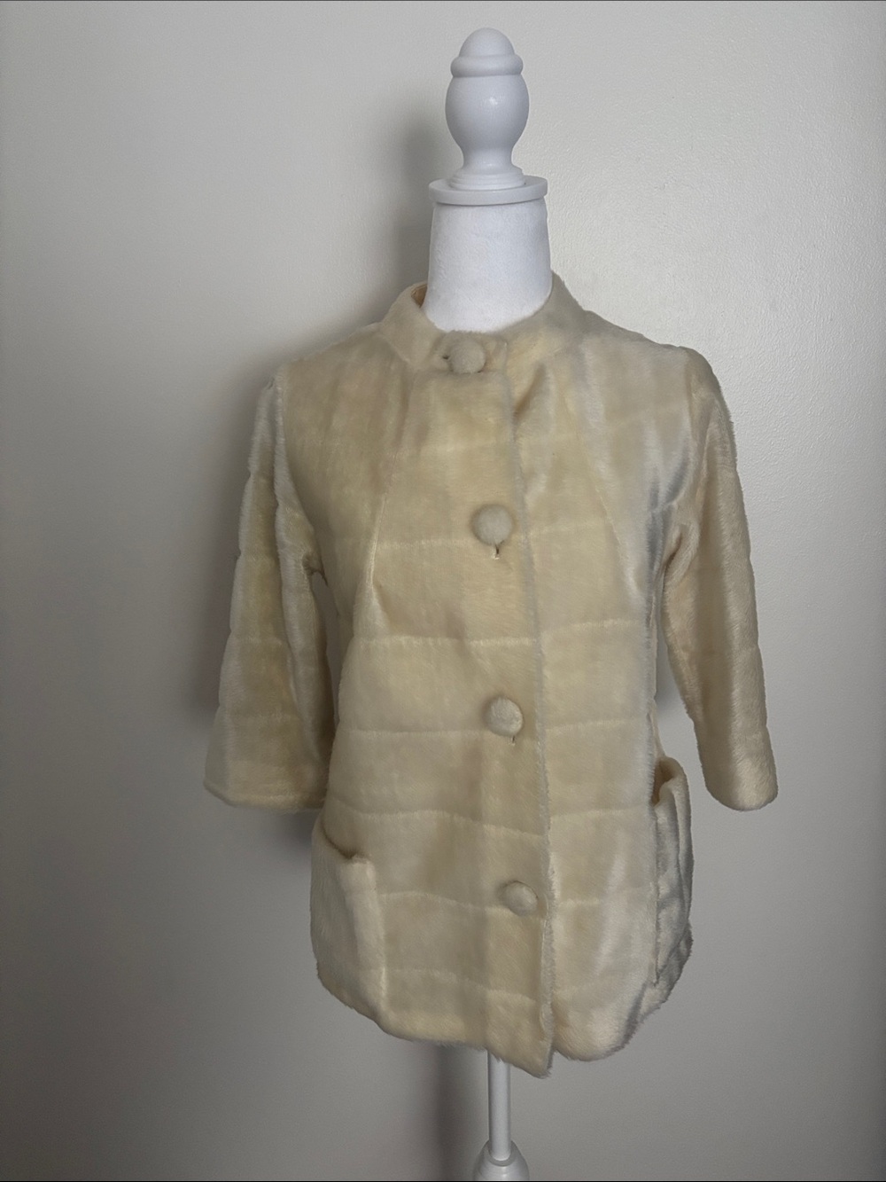 Short Cream Teddy Jacket with Button Front
